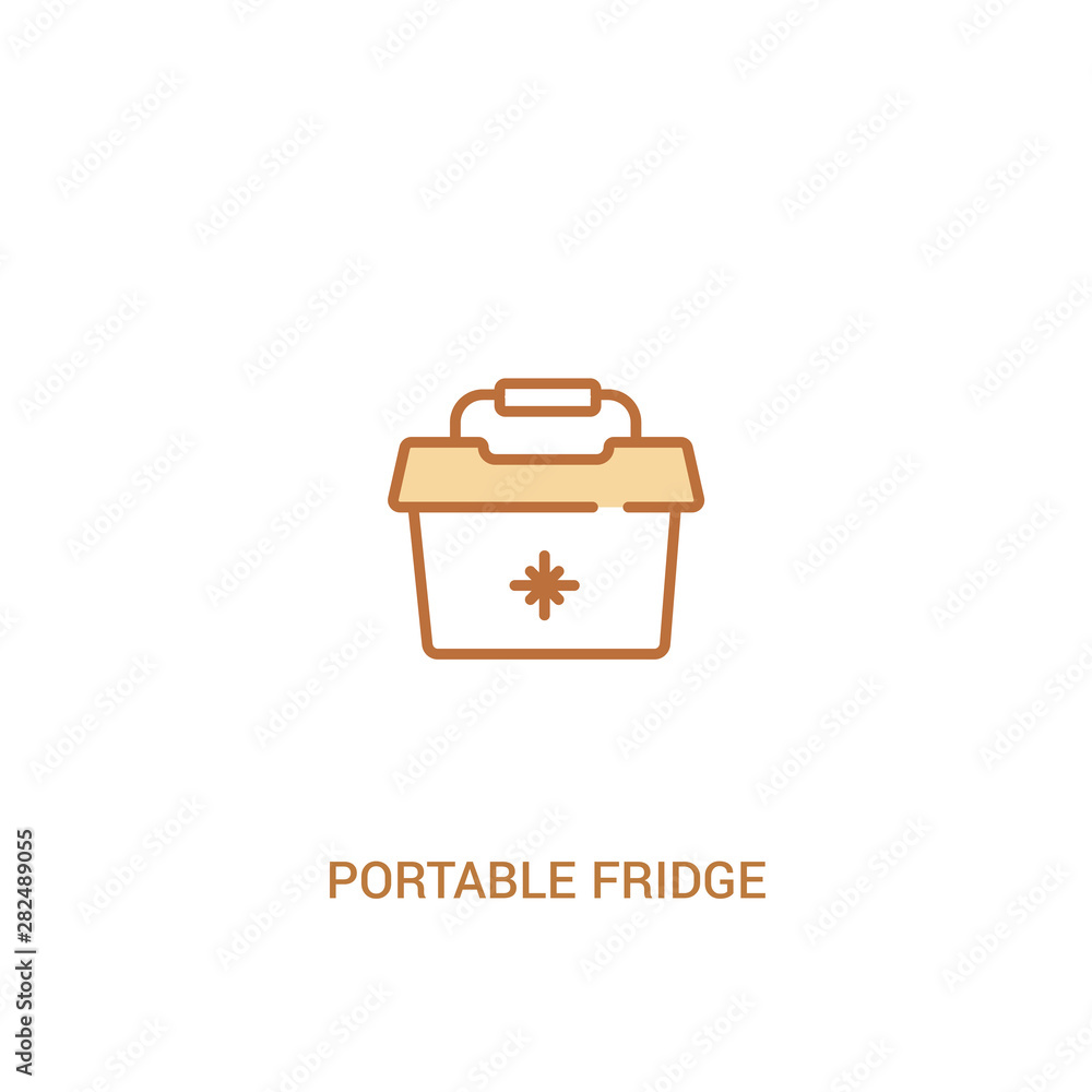 Poster portable fridge concept 2 colored icon. simple line element illustration. outline brown portable fri