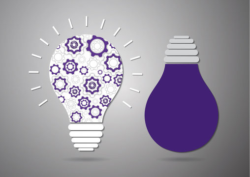 Set. Light bulb inside gear. Strategy idea symbol icon. Logo design. Creative solutions concept.