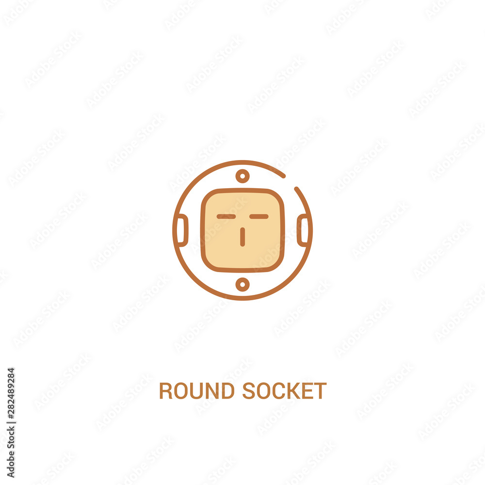 Poster round socket concept 2 colored icon. simple line element illustration. outline brown round socket sy