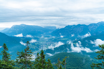 Panoramic alpine view of peaks over Bad Ischl, Austria from Katrin mountain