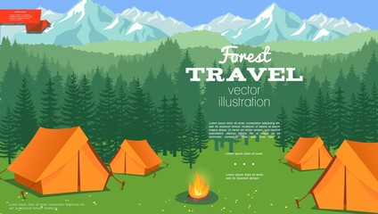 Flat Summer Camping Template - obrazy, fototapety, plakaty