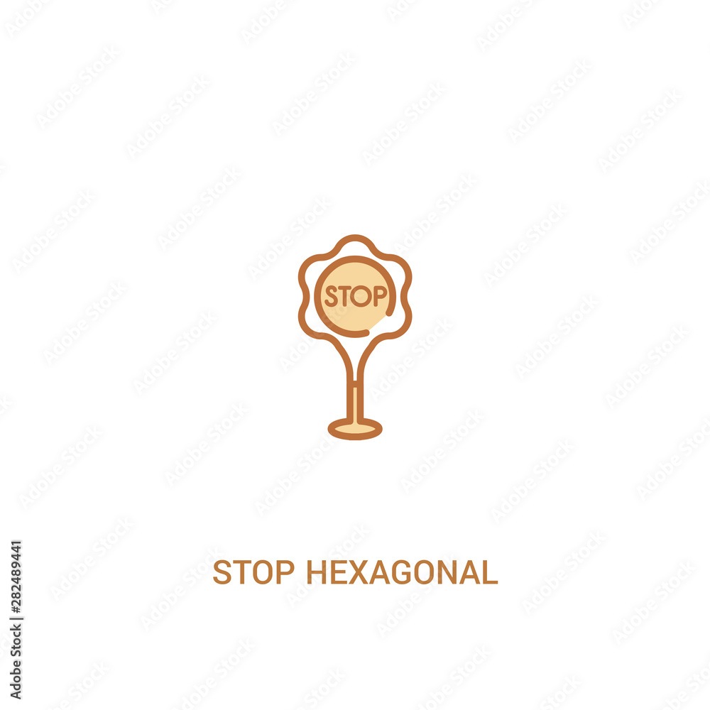 Poster stop hexagonal concept 2 colored icon. simple line element illustration. outline brown stop hexagona