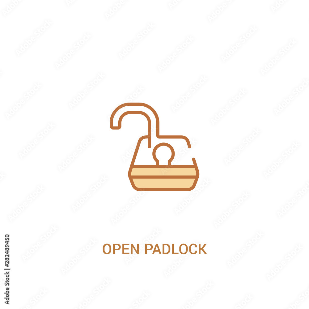 Poster open padlock concept 2 colored icon. simple line element illustration. outline brown open padlock sy