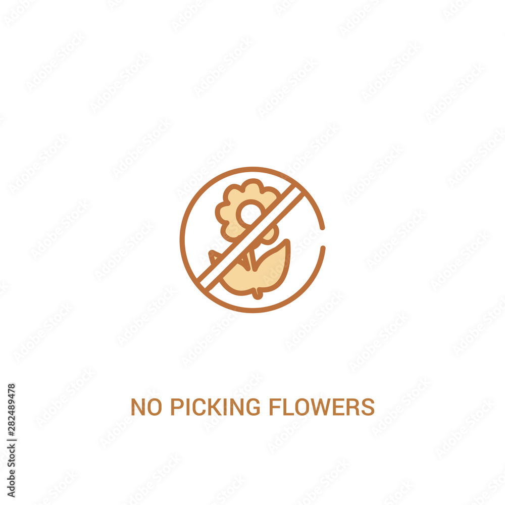 Poster no picking flowers concept 2 colored icon. simple line element illustration. outline brown no pickin