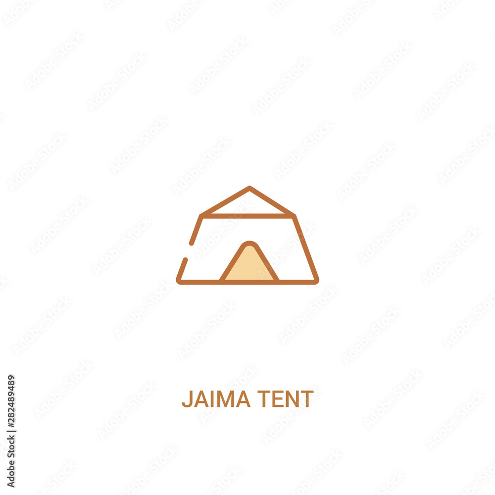 Poster jaima tent concept 2 colored icon. simple line element illustration. outline brown jaima tent symbol
