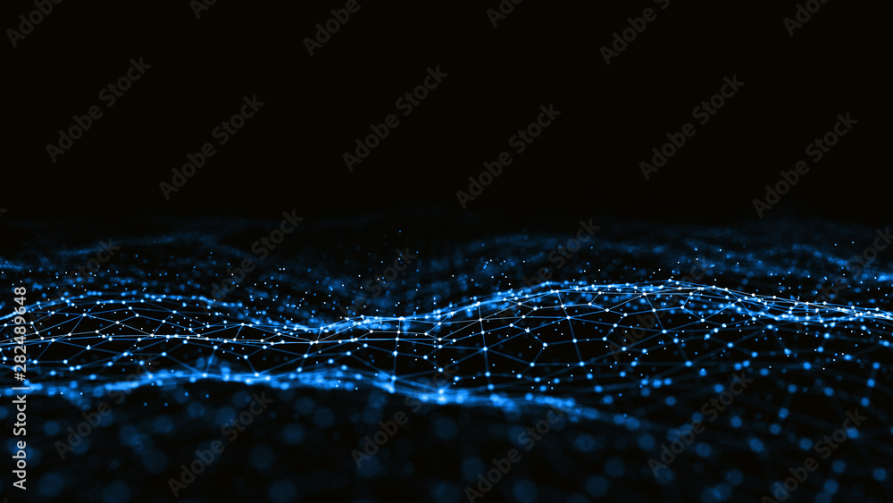 Poster abstract 3d rendering futuristic dots and lines. computer geometric digital connection structure. fu