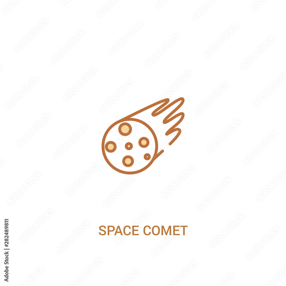 Poster space comet concept 2 colored icon. simple line element illustration. outline brown space comet symb