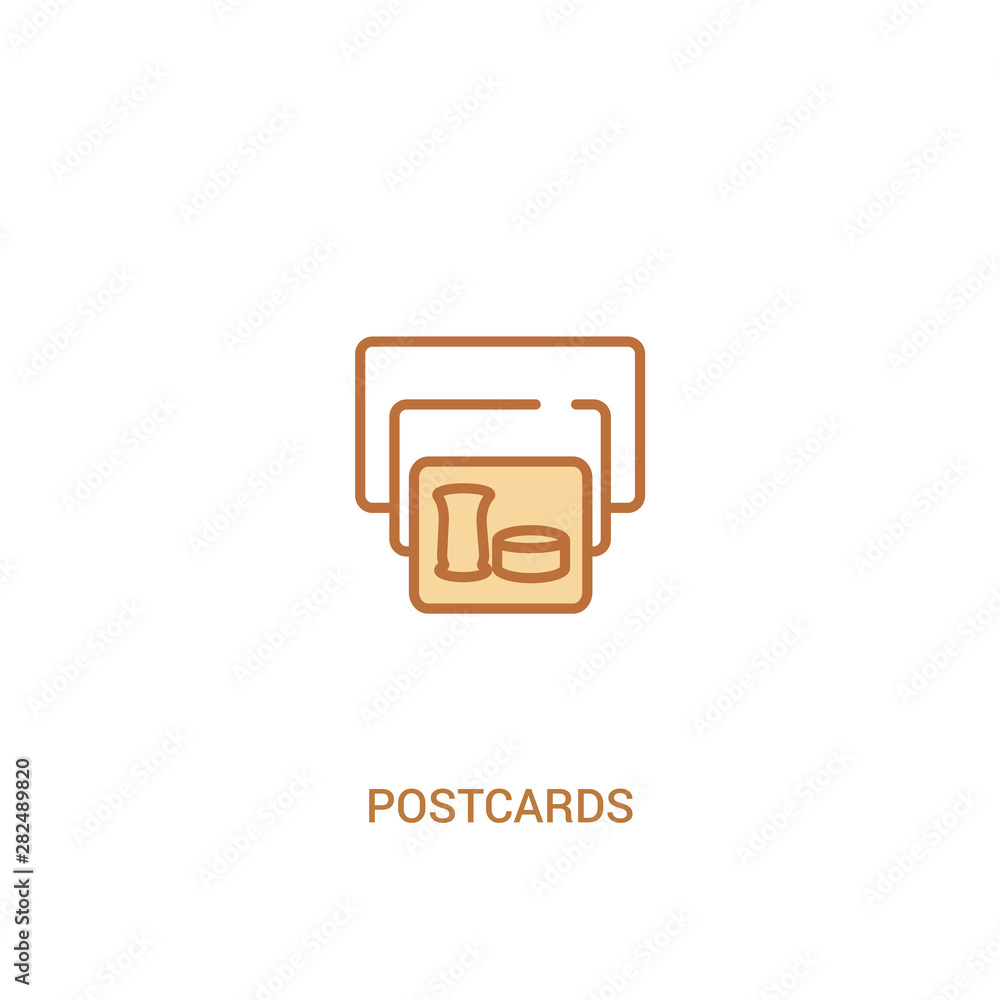 Poster postcards concept 2 colored icon. simple line element illustration. outline brown postcards symbol. 