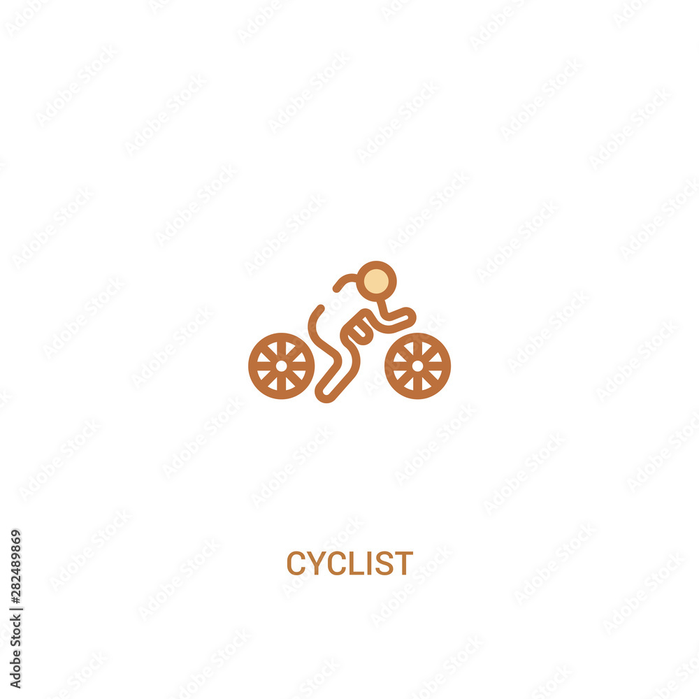Poster cyclist concept 2 colored icon. simple line element illustration. outline brown cyclist symbol. can 