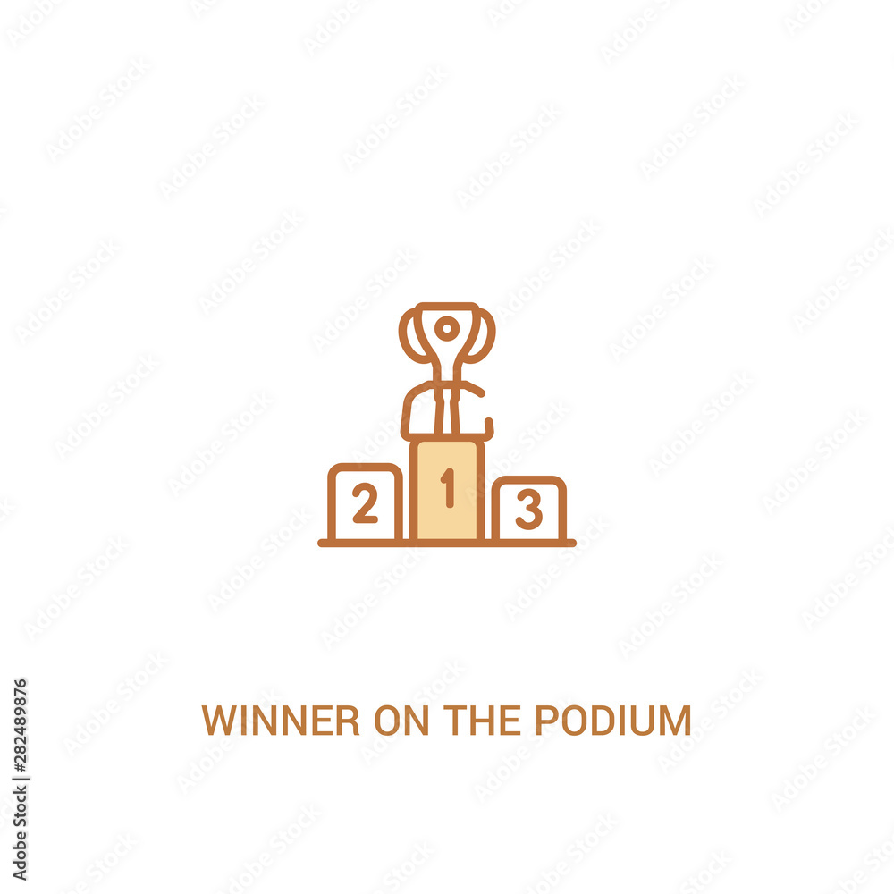 Poster winner on the podium concept 2 colored icon. simple line element illustration. outline brown winner 