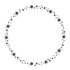 Stardust frame. Shiny star circle frame, starry glitter stamp and round magic twinkle stars trace. Shine stardust swirl, shining glowing halo for party decor. Isolated vector symbol