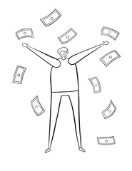 The man made a lot of money and it's raining.