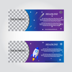 Facebook Cover Web Banner Social Media. Design template with rocket and space