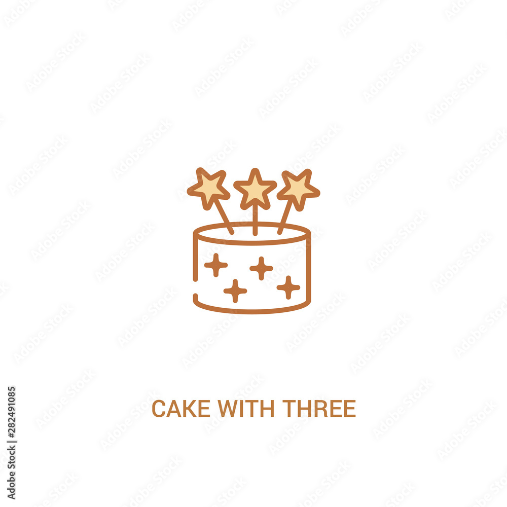 Poster cake with three candles concept 2 colored icon. simple line element illustration. outline brown cake