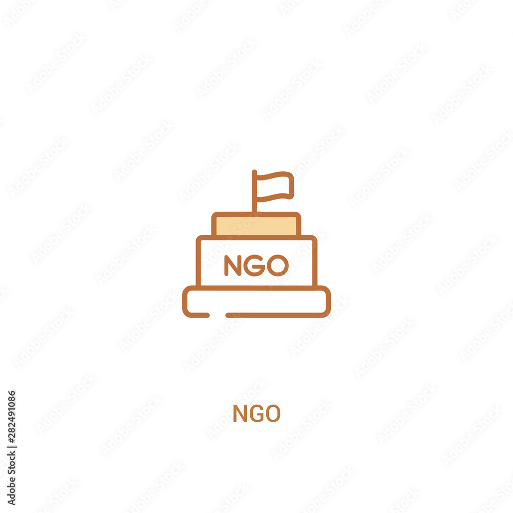 Poster ngo concept 2 colored icon. simple line element illustration. outline brown ngo symbol. can be used 