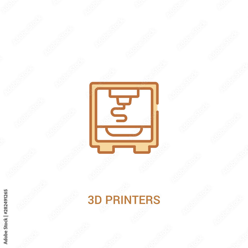 Poster 3d printers concept 2 colored icon. simple line element illustration. outline brown 3d printers symb
