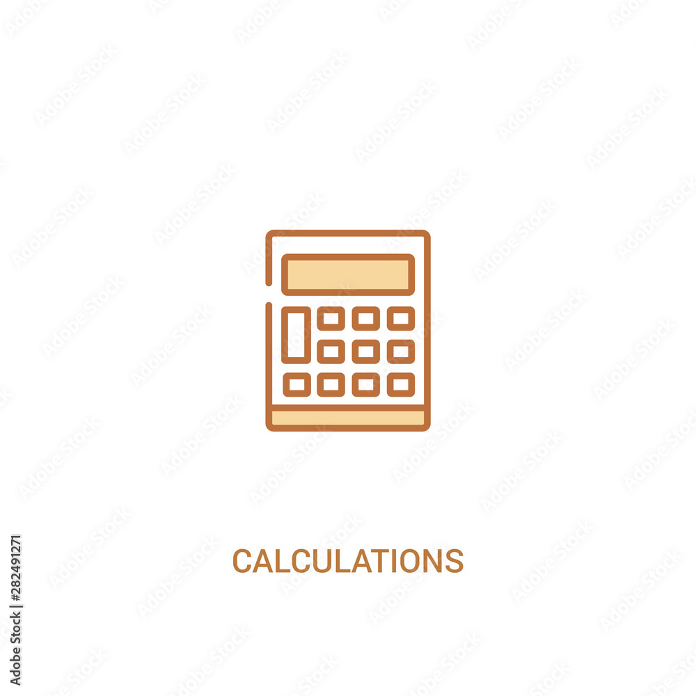 Aufkleber calculations concept 2 colored icon. simple line element illustration. outline brown calculations sy