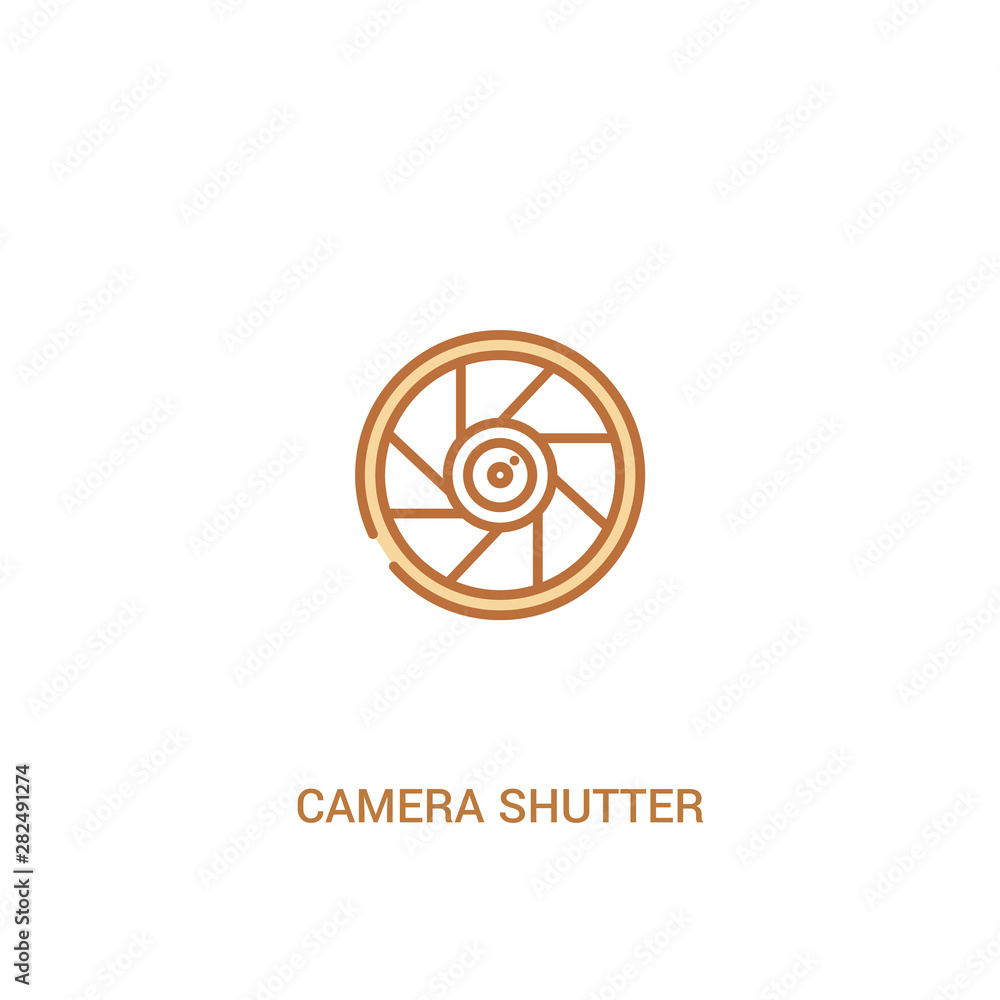 Poster camera shutter concept 2 colored icon. simple line element illustration. outline brown camera shutte