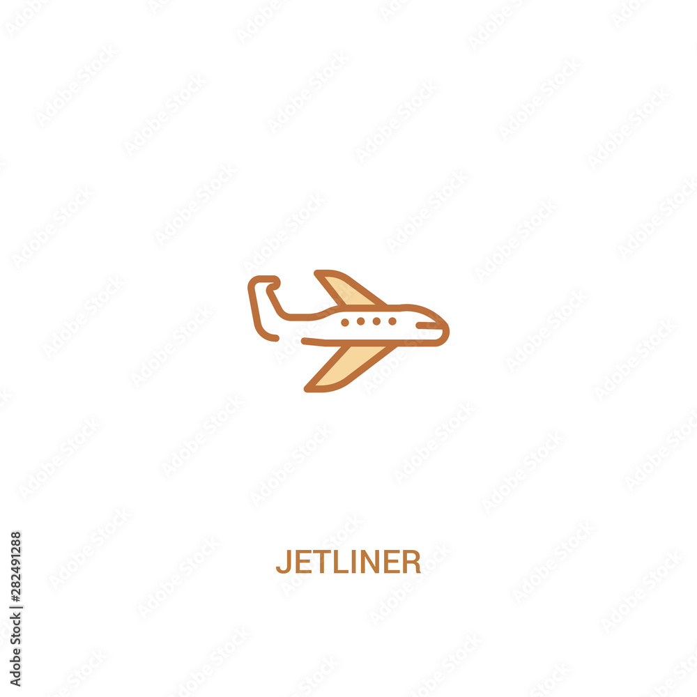Poster jetliner concept 2 colored icon. simple line element illustration. outline brown jetliner symbol. ca