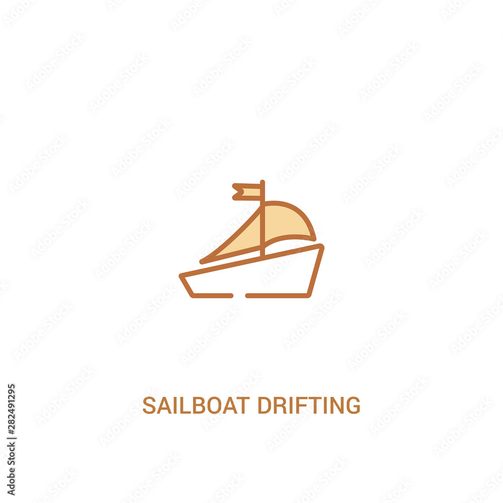 Poster sailboat drifting concept 2 colored icon. simple line element illustration. outline brown sailboat d