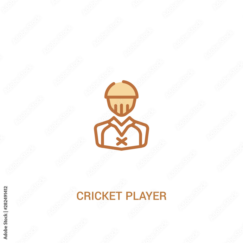 Poster cricket player concept 2 colored icon. simple line element illustration. outline brown cricket playe