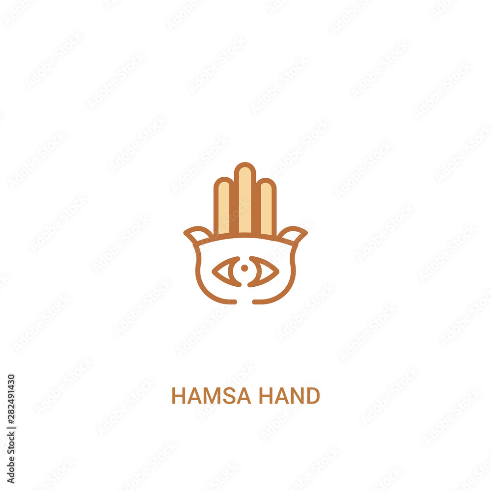 Poster hamsa hand concept 2 colored icon. simple line element illustration. outline brown hamsa hand symbol