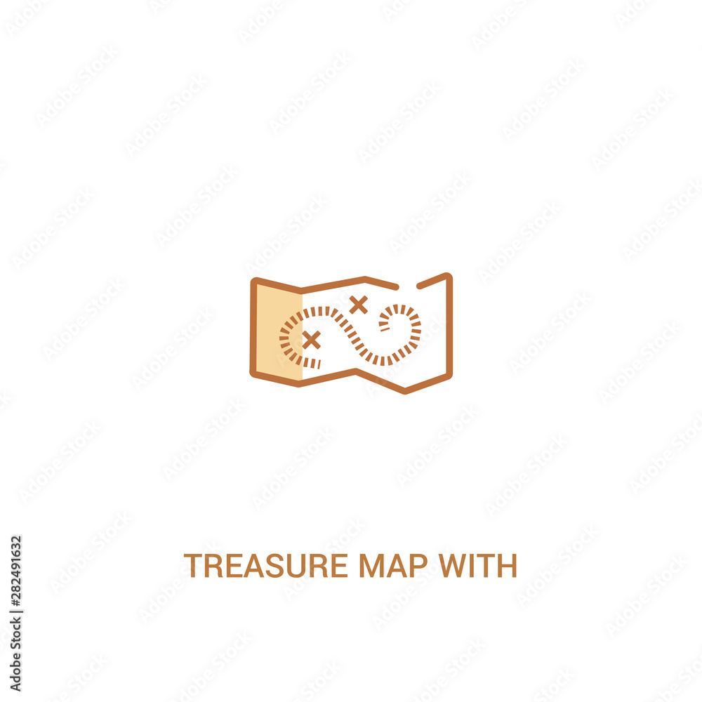 Poster treasure map with x concept 2 colored icon. simple line element illustration. outline brown treasure