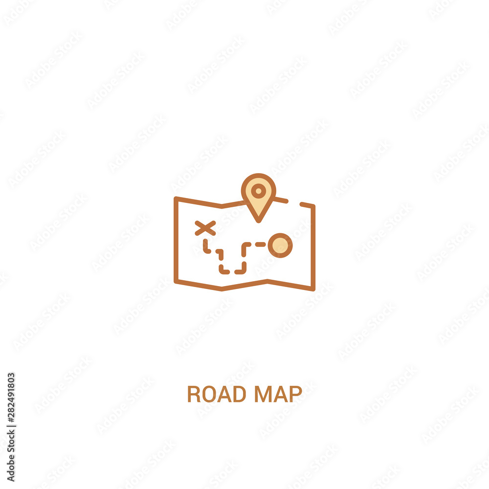 Poster road map concept 2 colored icon. simple line element illustration. outline brown road map symbol. ca