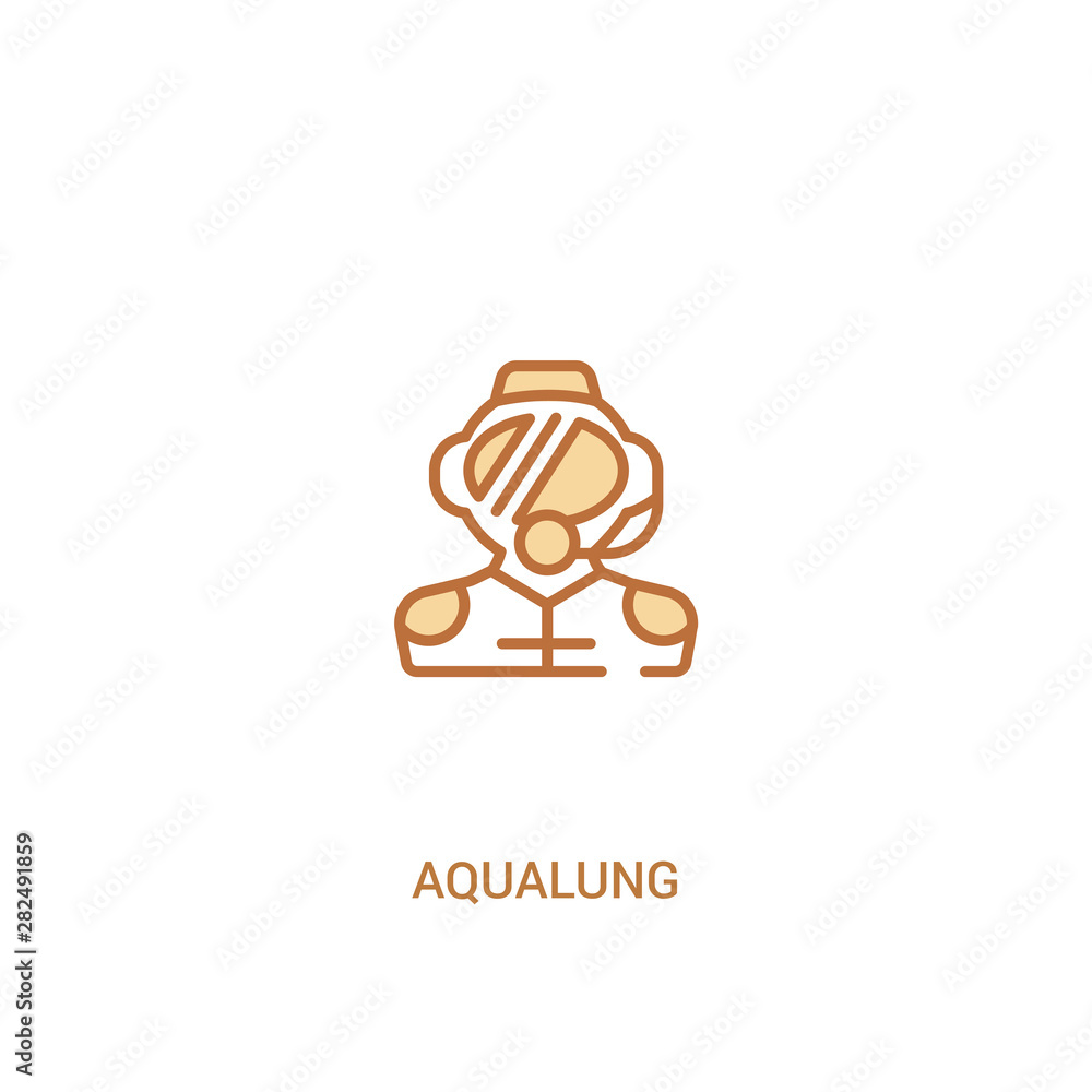 Poster aqualung concept 2 colored icon. simple line element illustration. outline brown aqualung symbol. ca