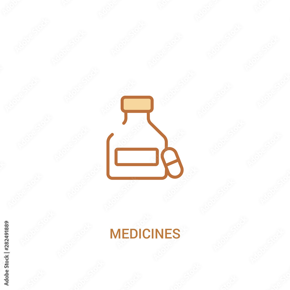 Poster medicines concept 2 colored icon. simple line element illustration. outline brown medicines symbol. 