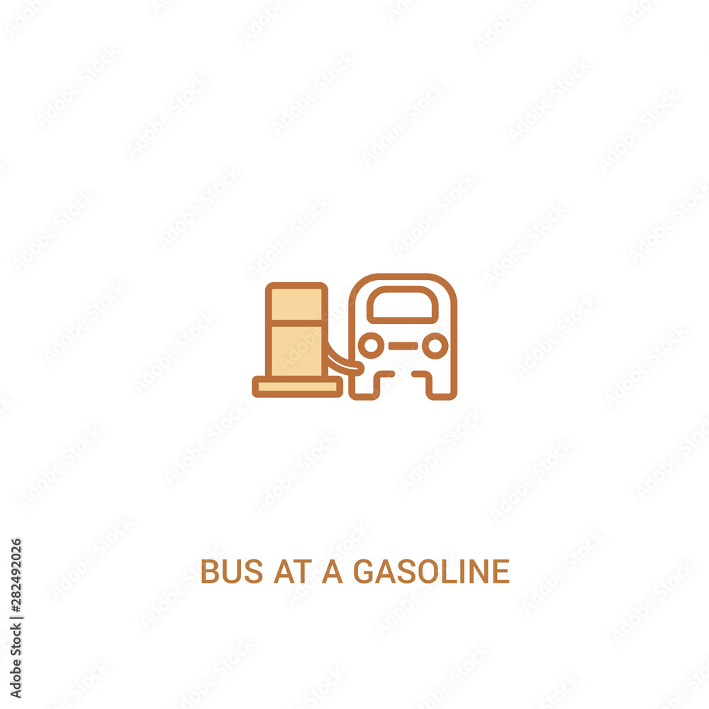 Poster bus at a gasoline station concept 2 colored icon. simple line element illustration. outline brown bu