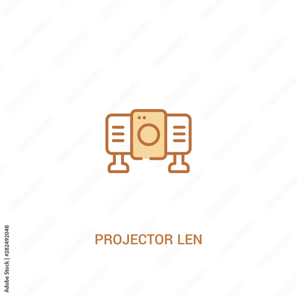 Poster projector len concept 2 colored icon. simple line element illustration. outline brown projector len 