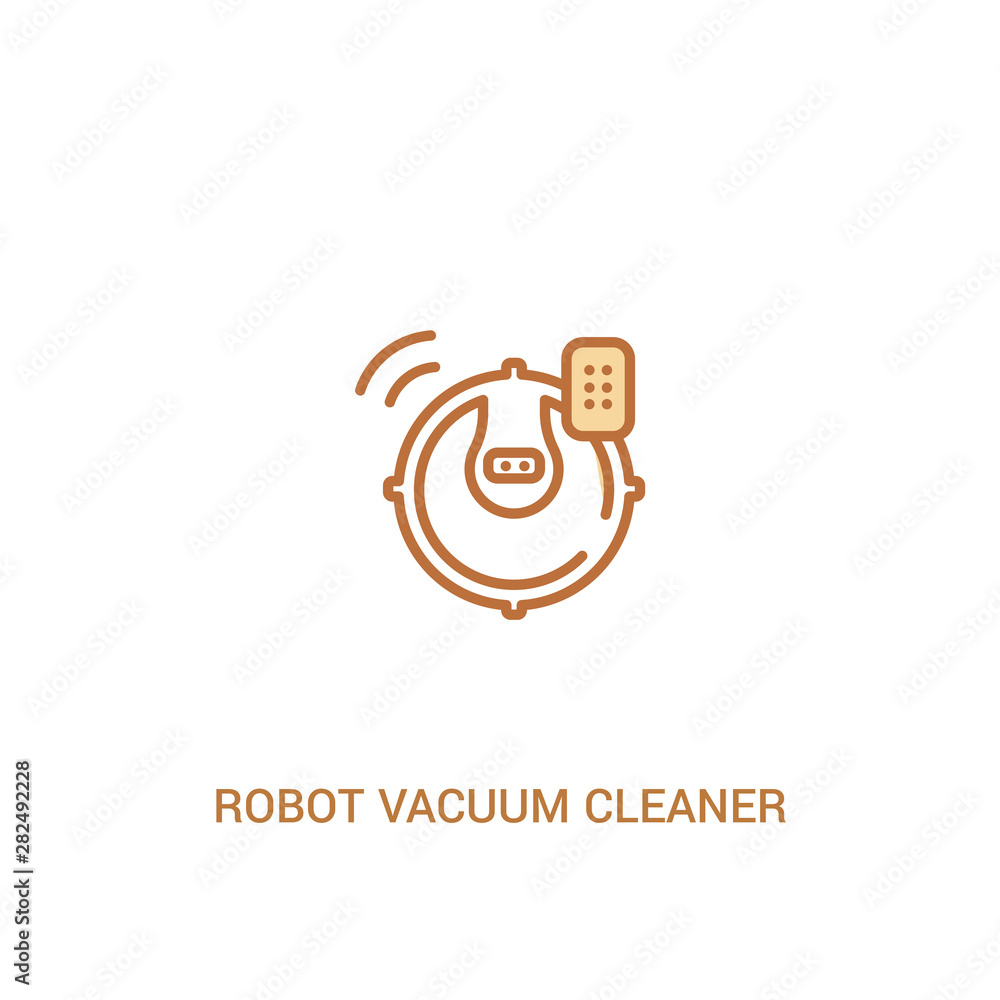 Poster robot vacuum cleaner concept 2 colored icon. simple line element illustration. outline brown robot v