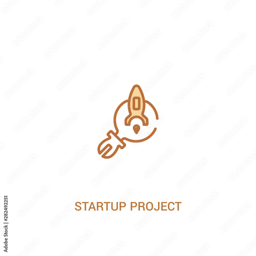 Poster startup project search concept 2 colored icon. simple line element illustration. outline brown start