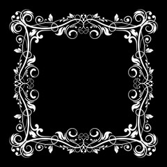 Floral frame. Decorative square border on black background