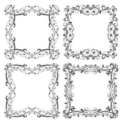 Floral filigree frames set. Decorative square design elements