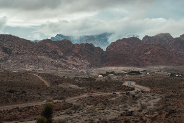 Desert landscapes with dramatic skies at dusk golden hour 