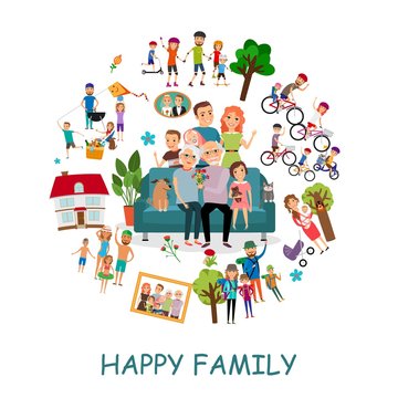 Flat Happy Family Round Concept