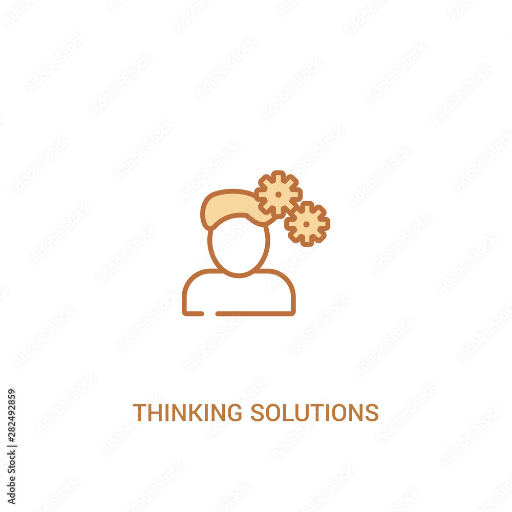 Poster thinking solutions concept 2 colored icon. simple line element illustration. outline brown thinking 