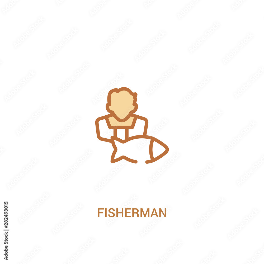 Poster fisherman concept 2 colored icon. simple line element illustration. outline brown fisherman symbol. 