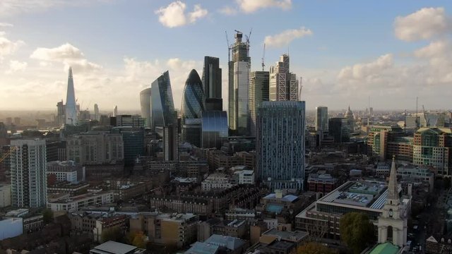 Aerial: London Cityscape with Iconic Skyscrapers, United Kingdom