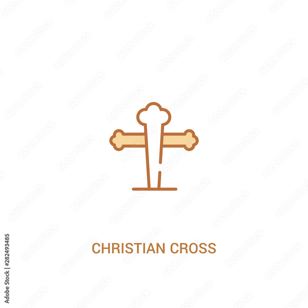 Poster christian cross concept 2 colored icon. simple line element illustration. outline brown christian cr