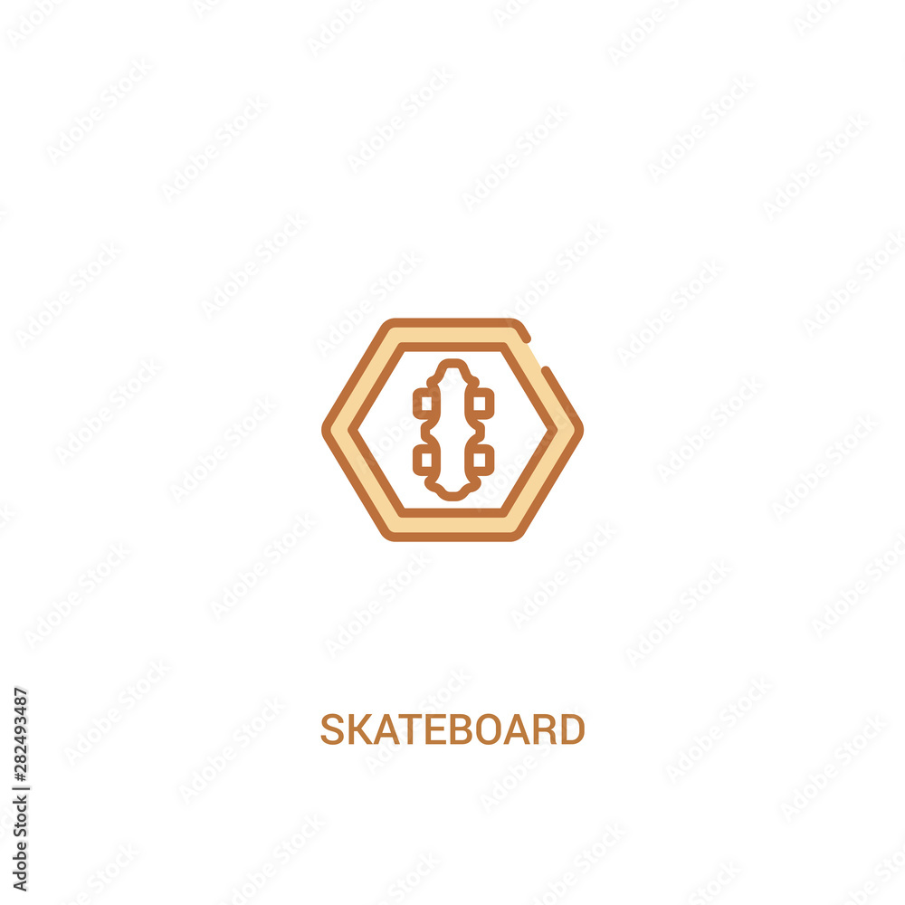 Poster skateboard concept 2 colored icon. simple line element illustration. outline brown skateboard symbol