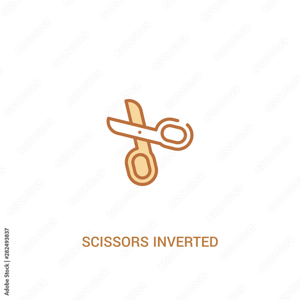 Poster scissors inverted view concept 2 colored icon. simple line element illustration. outline brown sciss