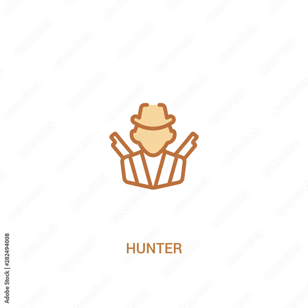 Poster hunter concept 2 colored icon. simple line element illustration. outline brown hunter symbol. can be