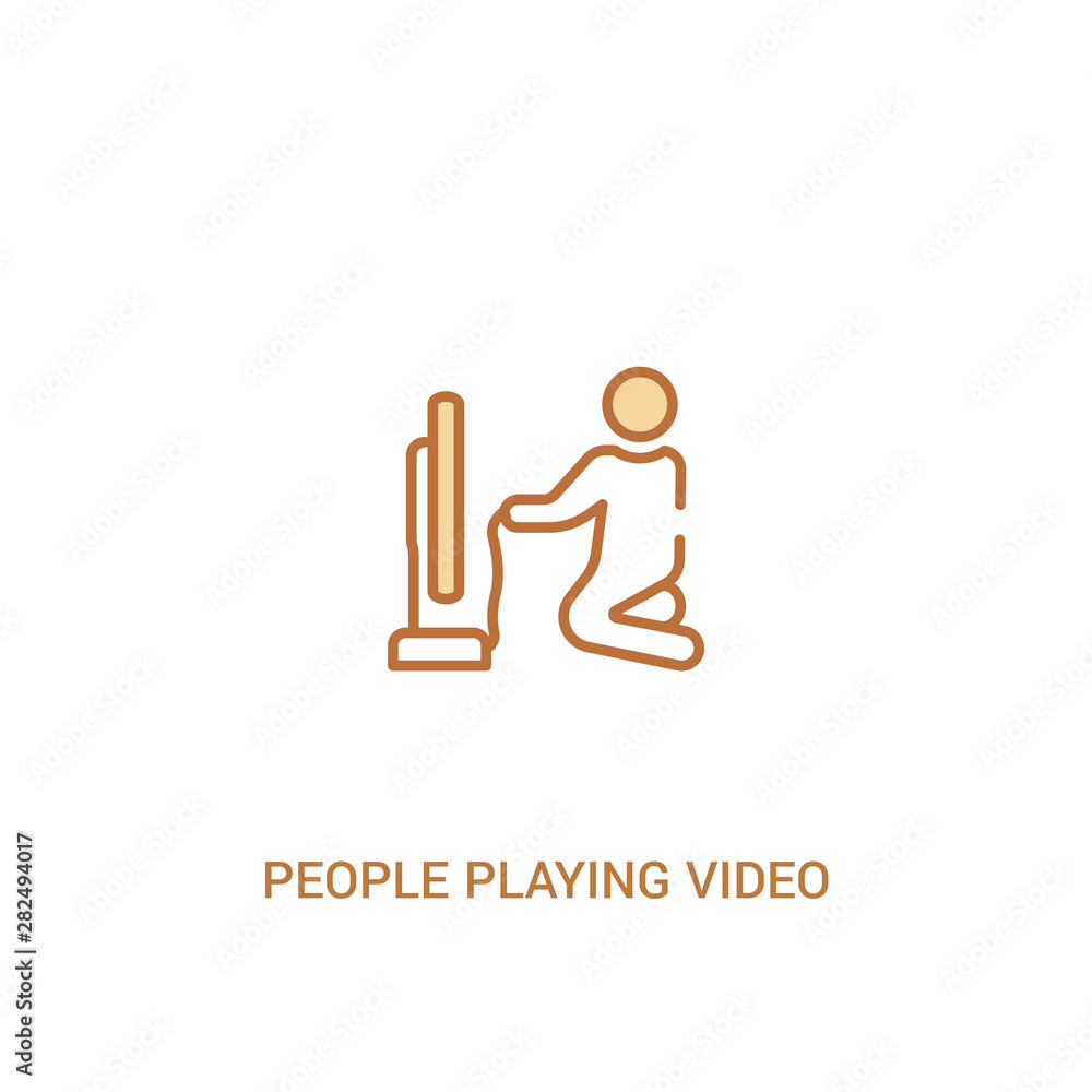 Aufkleber people playing video game concept 2 colored icon. simple line element illustration. outline brown pe