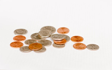 Different coins of USA isolated on the white background