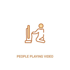 people playing video game concept 2 colored icon. simple line element illustration. outline brown people playing video game symbol. can be used for web and mobile ui/ux.