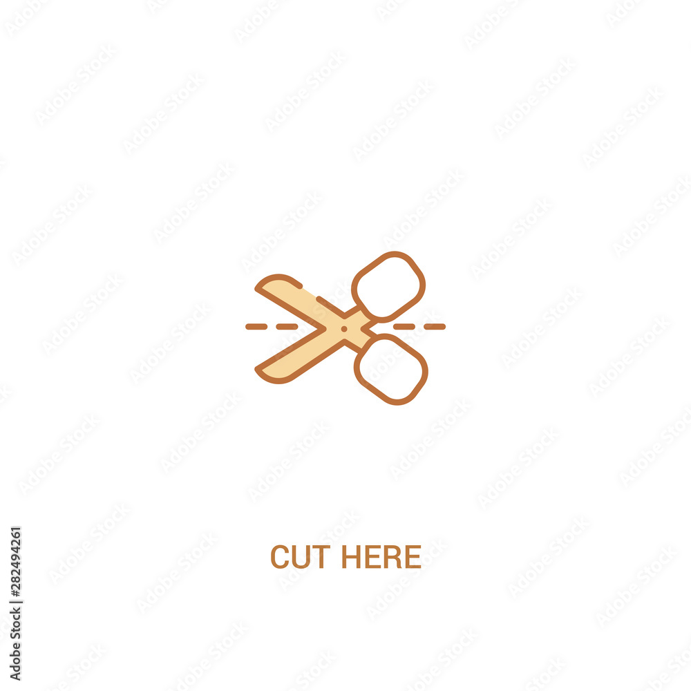 Poster cut here concept 2 colored icon. simple line element illustration. outline brown cut here symbol. ca