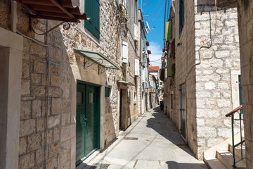 Narrow street in Trogir in Croatia